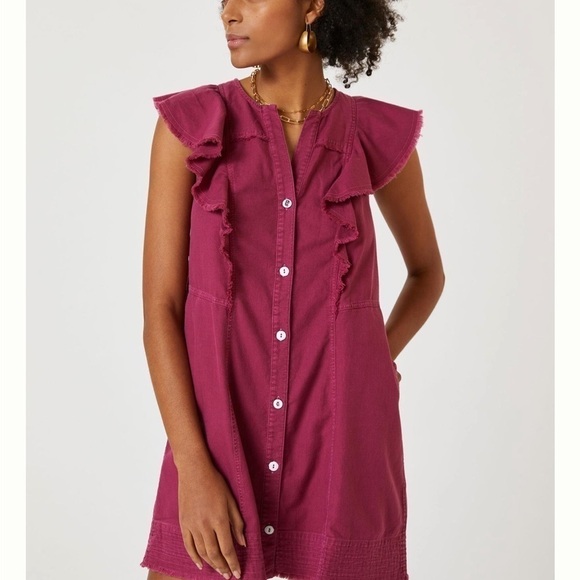 Anthropologie Pilcro Flutter-Sleeve Buttondown Tunic Dress - Picture 3 of 13